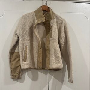 The North Face Cream Sherpa Jacket with Tan Trim